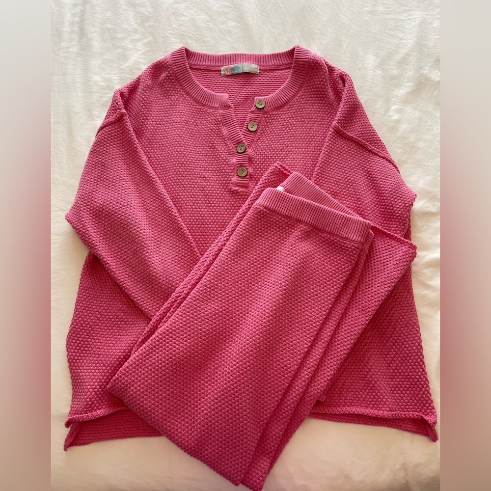 Free People Hailee Sweater Set in Aurora Pink, size small.